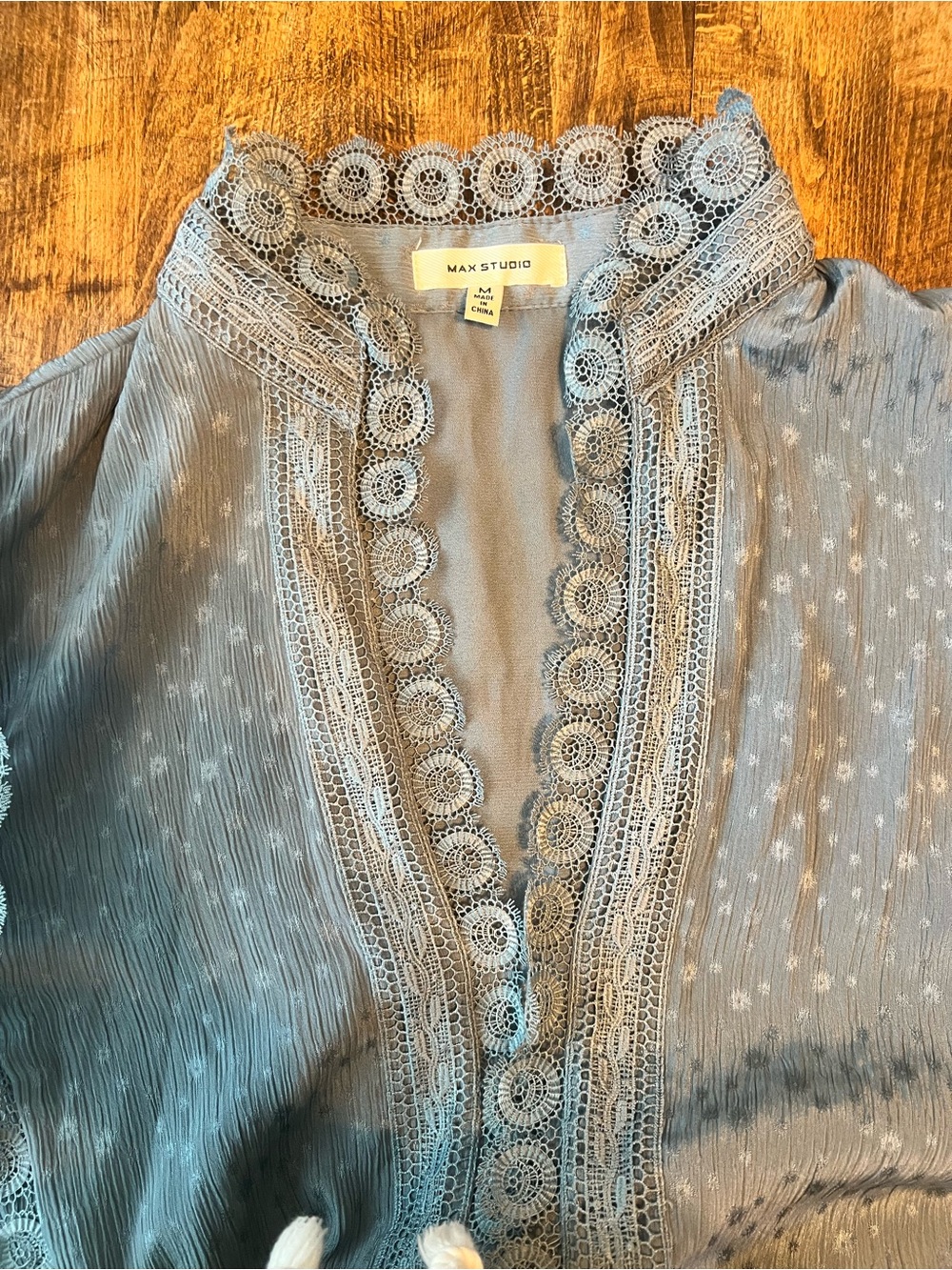 Max Studio Sage Blue Tiered Maxi Dress with Lace Accents - Picture 8 of 11